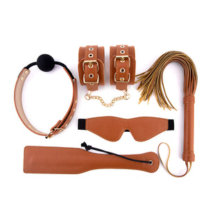 Elite BDSM Cognac Vegan Leather Set by Dream Toys – Discreet Sex Toys & Erotic Games from My Devilish Desires