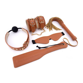 Elite BDSM Cognac Vegan Leather Set by Dream Toys – Discreet Sex Toys & Erotic Games from My Devilish Desires