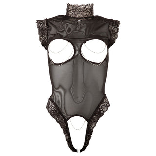 Cottelli Cupless Crotchless Sheer Body with Lace & Chain