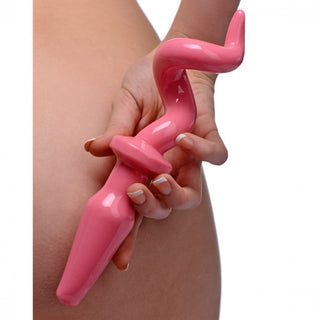 XR Pig Tail Butt Plug Pink Spiral Anal Plug with Curly Tail