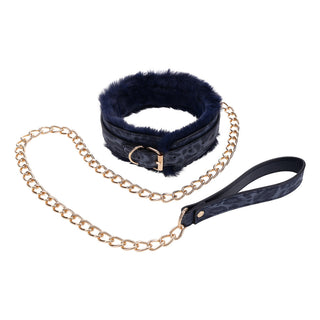 Sportsheets Cougar Fur Collar & Leash – Faux Fur, Gold Chain, Adjustable