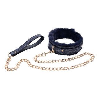 Cougar Fur Collar and Leash – Navy and Gold Faux Fur BDSM Set