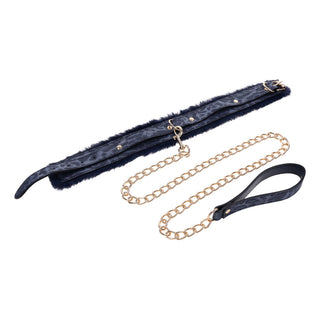 Cougar Fur Collar and Leash – Navy and Gold Faux Fur BDSM Set