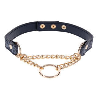 Sportsheets Cougar Day Collar – Faux Leather BDSM Collar with Gold O-Ring (Navy)
