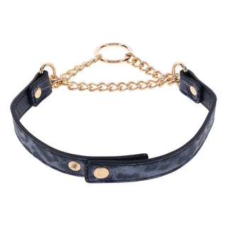 Cougar Day Collar – Navy and Gold Faux Leather BDSM Collar