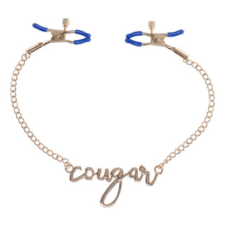 Sportsheets Cougar Nipple Clamps – Adjustable, Gold Chain & Blue Accents