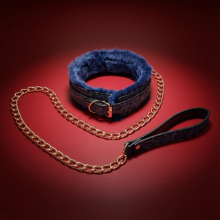 Cougar Fur Collar and Leash – Navy and Gold Faux Fur BDSM Set