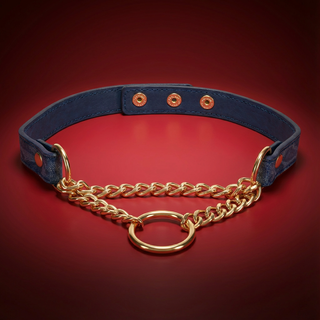 Cougar Day Collar – Navy and Gold Faux Leather BDSM Collar