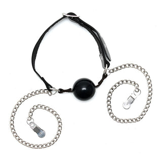 Leather Mouth Gag with Nipple Chain
