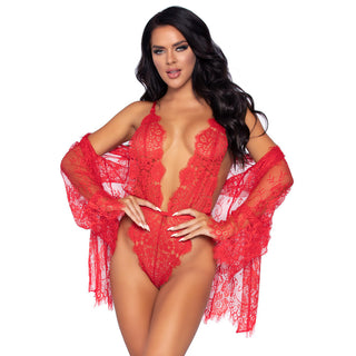 Leg Avenue Floral Lace Teddy and Robe Red by Leg Avenue Lingerie – Discreet Lingerie from My Devilish Desires