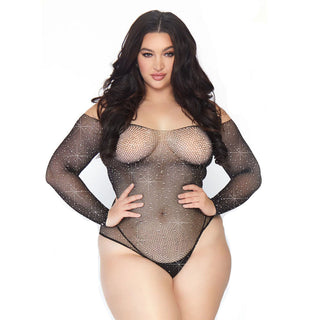 Leg Avenue Crystalized Long Sleeve Body Plus Size UK 18 to 22 by Leg Avenue Lingerie – Discreet Erotic Clothing from My Devilish Desires