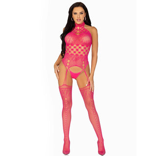 Leg Avenue High Neck Halter Net And Lace Suspender UK 6 to 12 by Leg Avenue Lingerie – Discreet Bodysuits from My Devilish Desires