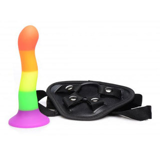Proud Rainbow Silicone Dildo with Harness by XR Brands – Discreet Sex Toys & Erotic Games from My Devilish Desires