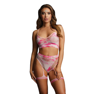 Le Desir Bliss Tie Dye 2 Piece Set With Garters UK 6 to 14 by Shots Toys – Discreet Erotic Clothing from My Devilish Desires