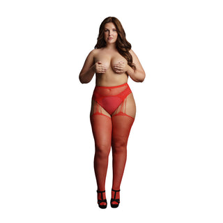 Le Desir Suspender Rhinestone Pantyhose Red UK 14 to 20 by Shots Toys – Discreet Erotic Clothing from My Devilish Desires