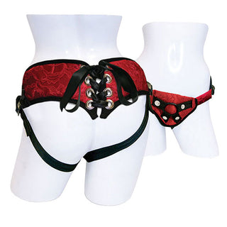 SportSheets Red Lace With Satin Corsette Strap On by Sportsheets – Discreet Sex Toys & Erotic Games from My Devilish Desires