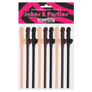 Lovetoy Pack Of 9 Willy Straws Black Brown And Pink by Lovetoy – Discreet Cocktail Decorations from My Devilish Desires
