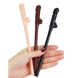 Lovetoy Pack Of 9 Willy Straws Black Brown And Pink by Lovetoy – Discreet Cocktail Decorations from My Devilish Desires
