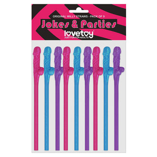 Lovetoy Pack Of 9 Willy Straws Blue Pink And Purple by Lovetoy – Discreet Cocktail Decorations from My Devilish Desires